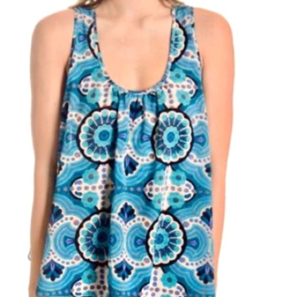 Anthropologie Meadow Rue Merlin Mixed Media Split Back Sleeveless Top Size M